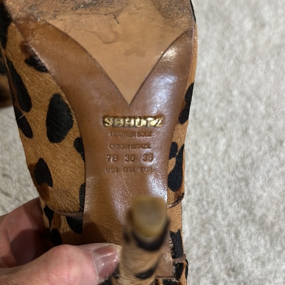 Schutz Leopard Print Peep Toe Heels 7 - Picture 4 of 6